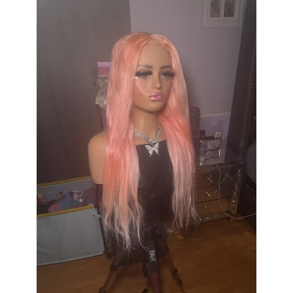 13x6 Lace Front Human Hair Wig Pink